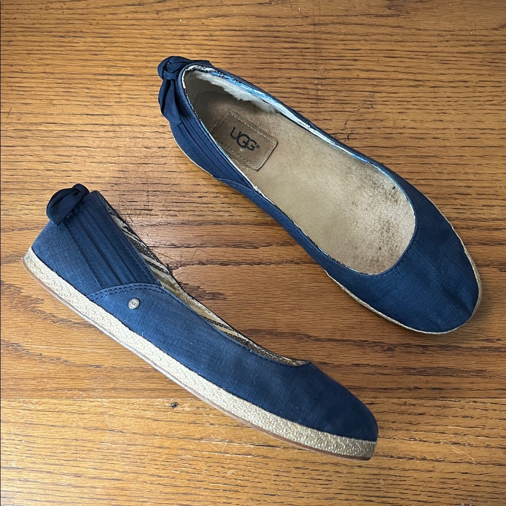 Ugg Perrie Navy Blue Espadrille Flats with Bow Lined Flats Size 8